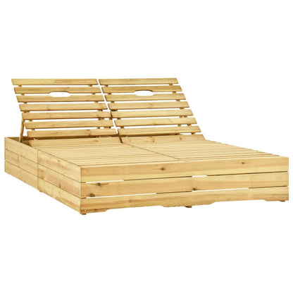 Double sun lounger with green cushions in impregnated pine