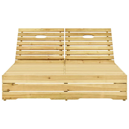 Double sun lounger with green cushions in impregnated pine