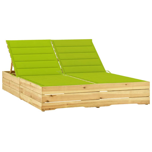 Double sun lounger with glossy green cushions in impregnated pine.