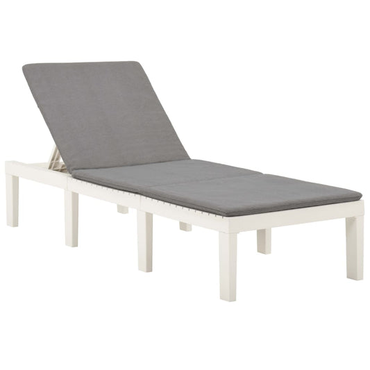 Sun lounger with white plastic cushion