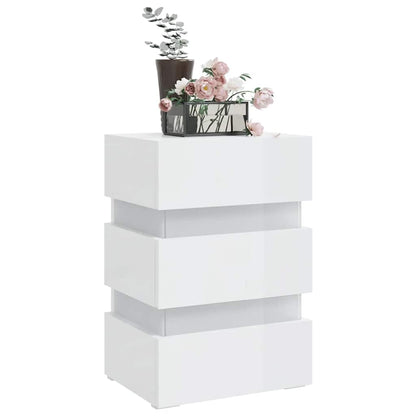 Mesa de cabeceira c/ luzes LED deriv. madeira branco brilhante