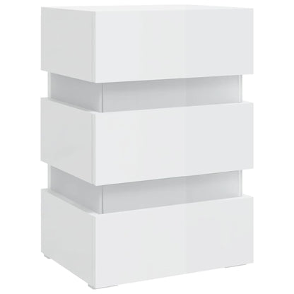 Mesa de cabeceira c/ luzes LED deriv. madeira branco brilhante