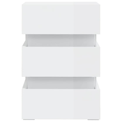 Mesa de cabeceira c/ luzes LED deriv. madeira branco brilhante