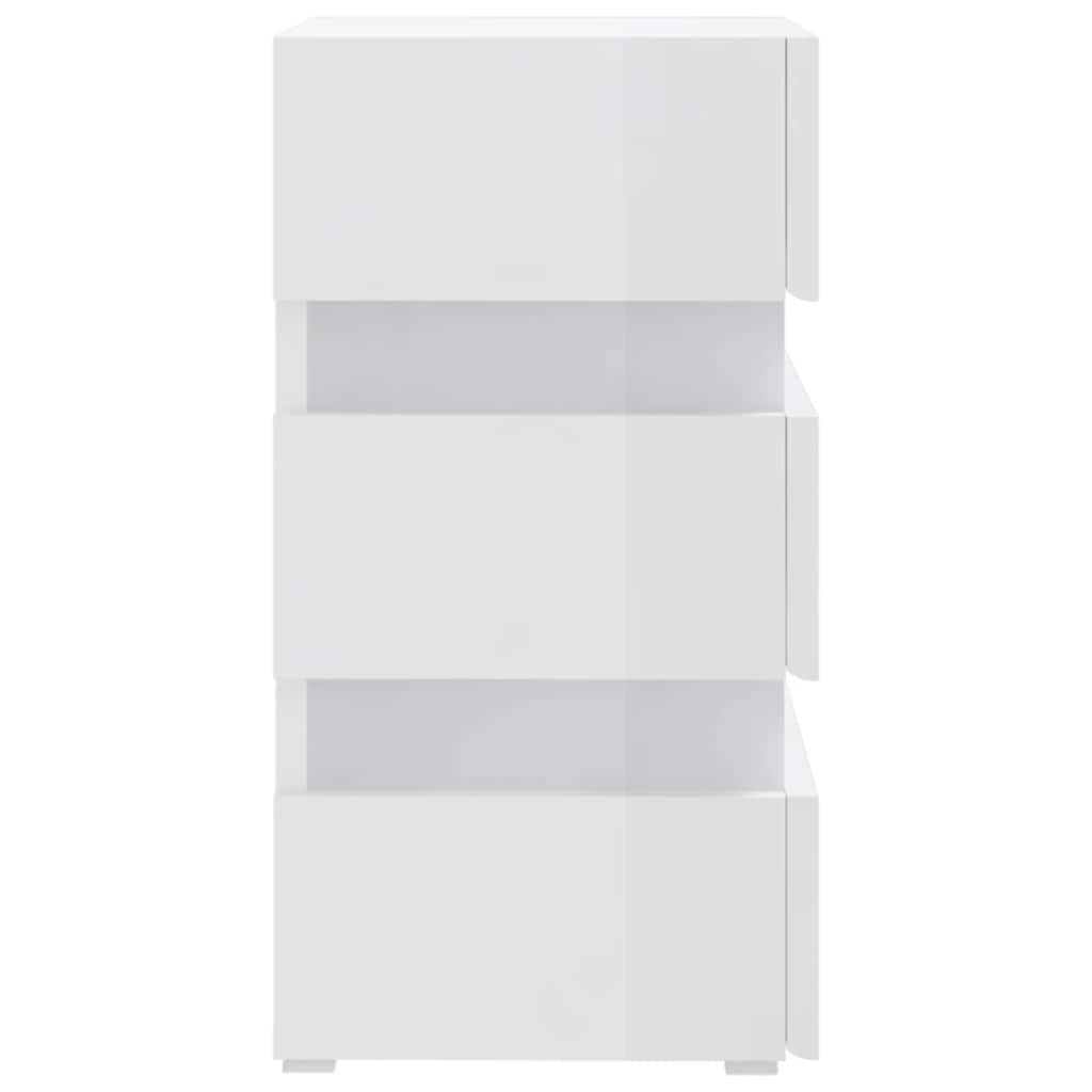 Mesa de cabeceira c/ luzes LED deriv. madeira branco brilhante