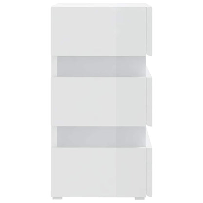 Mesa de cabeceira c/ luzes LED deriv. madeira branco brilhante