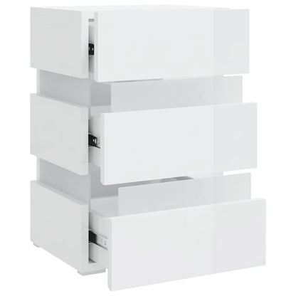 Mesa de cabeceira c/ luzes LED deriv. madeira branco brilhante