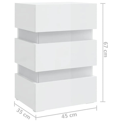 Mesa de cabeceira c/ luzes LED deriv. madeira branco brilhante