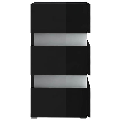 Mesa de cabeceira c/ luzes LED deriv. madeira preto brilhante