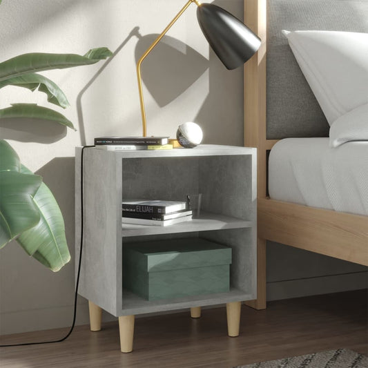Bedside table with solid wood legs 40x30x50cm grey cement.