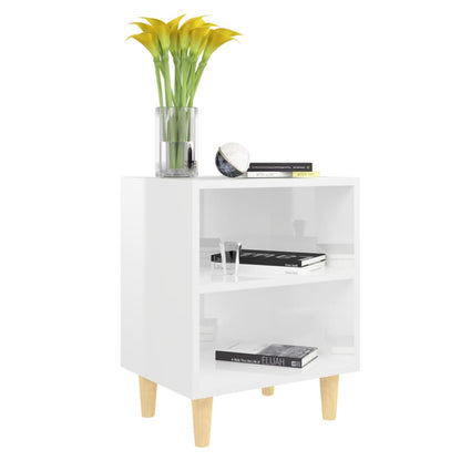 Bedside tables with wooden legs 2pcs 40x30x50cm glossy white