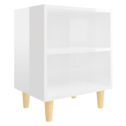 Bedside tables with wooden legs 2pcs 40x30x50cm glossy white