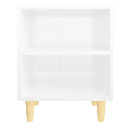 Bedside tables with wooden legs 2pcs 40x30x50cm glossy white