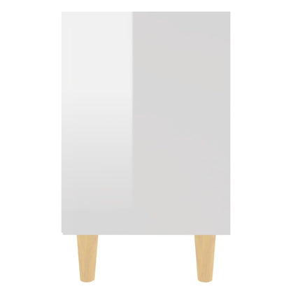 Bedside tables with wooden legs 2pcs 40x30x50cm glossy white