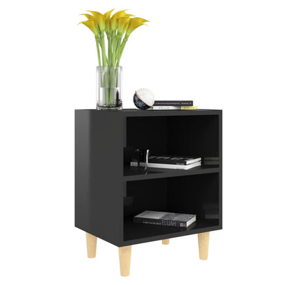 Bedside table solid wood legs 40x30x50cm glossy black