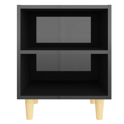 Bedside table solid wood legs 40x30x50cm glossy black