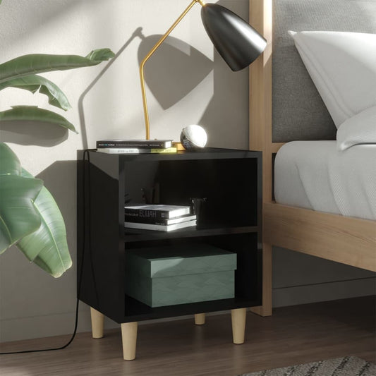Bedside table solid wood legs 40x30x50cm glossy black