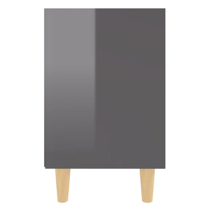 Bedside table with wooden legs 40x30x50 cm glossy grey
