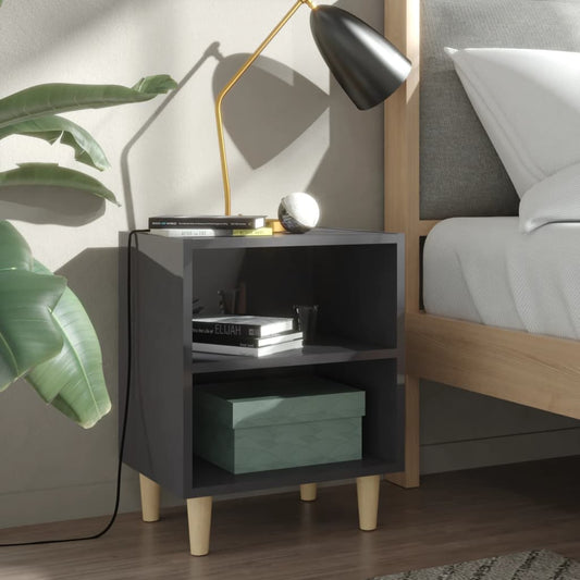Bedside table with wooden legs 40x30x50 cm glossy grey