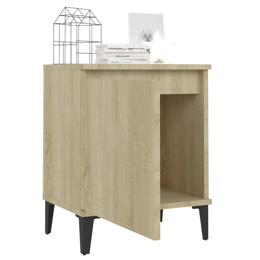 Mesa de cabeceira c/ pernas em metal 40x30x50cm carvalho sonoma