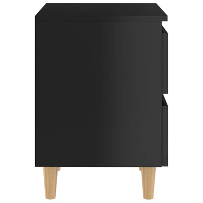 Mesa de cabeceira c/ pernas de pinho 40x35x50cm preto brilhante