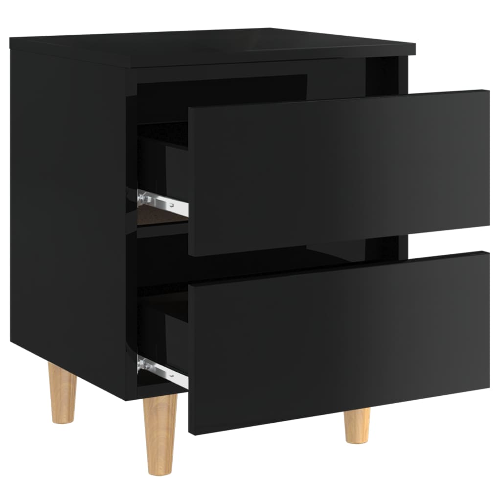 Mesa de cabeceira c/ pernas de pinho 40x35x50cm preto brilhante