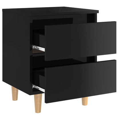 Mesa de cabeceira c/ pernas de pinho 40x35x50cm preto brilhante