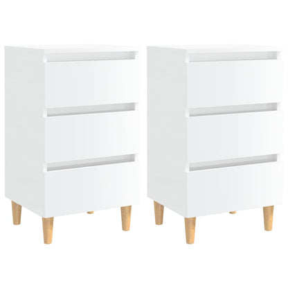 Bedside tables with wooden legs 2pcs 40x35x69cm glossy white