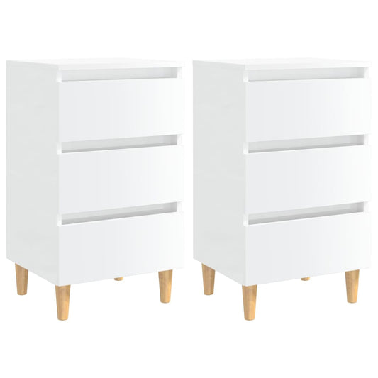 Bedside tables with wooden legs 2pcs 40x35x69cm glossy white