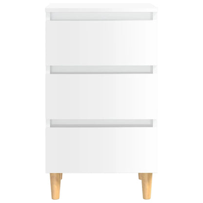 Bedside tables with wooden legs 2pcs 40x35x69cm glossy white