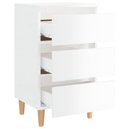Bedside tables with wooden legs 2pcs 40x35x69cm glossy white