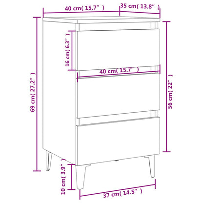 Bedside table with metal legs 40x35x69 cm white