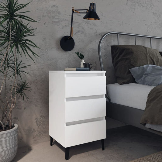 Bedside table with metal legs 40x35x69 cm white