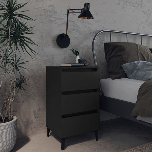 Bedside table with metal legs 40x35x69 cm black