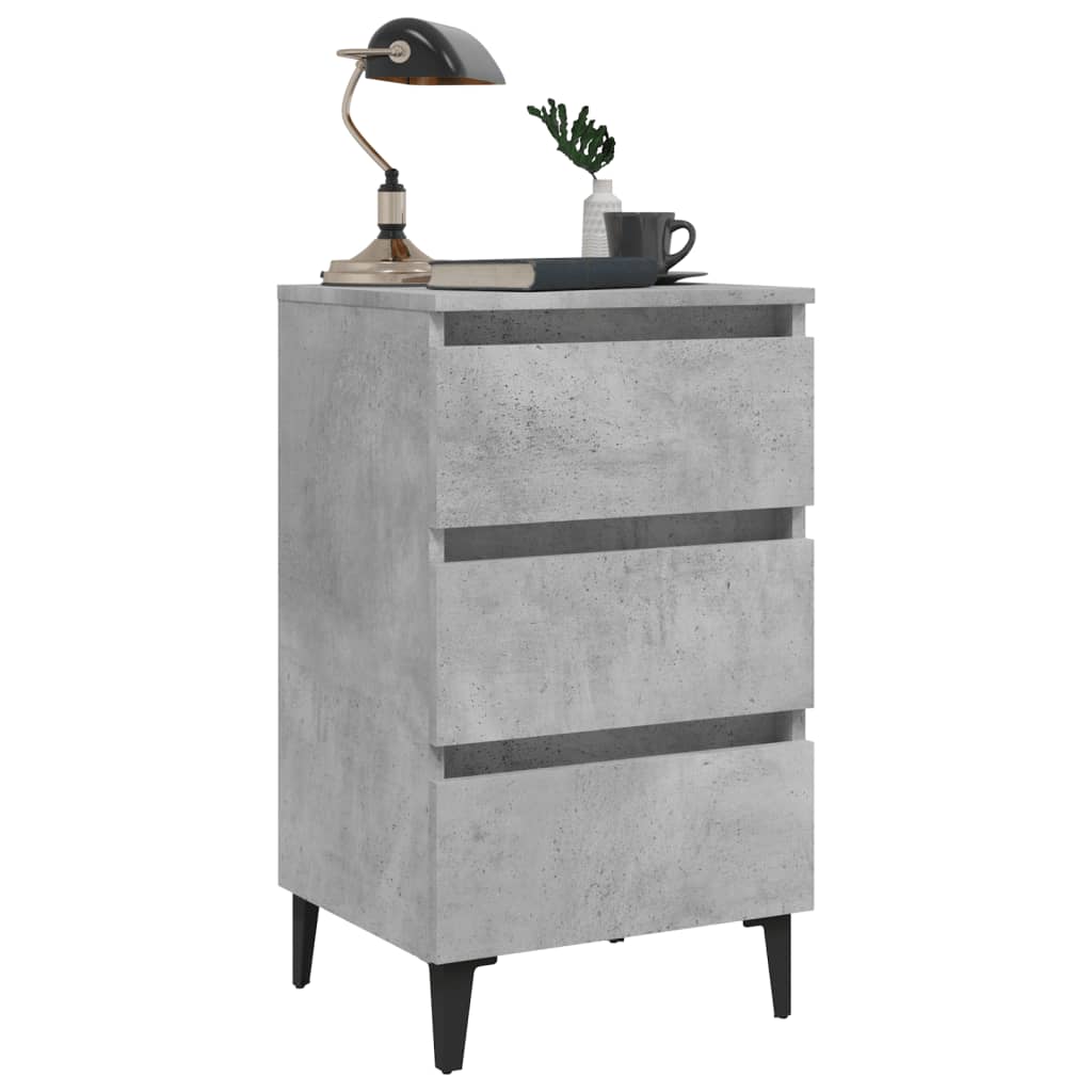 Bedside table with metal legs 40x35x69 cm cement grey