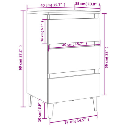 Bedside table with metal legs 40x35x69 cm cement grey
