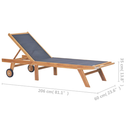 Folding sun loungers with wheels 2 pcs solid teak/textilene