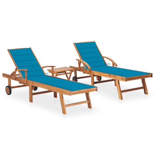 Espreguiçadeiras com mesa e almofadão 2 pcs teca maciça