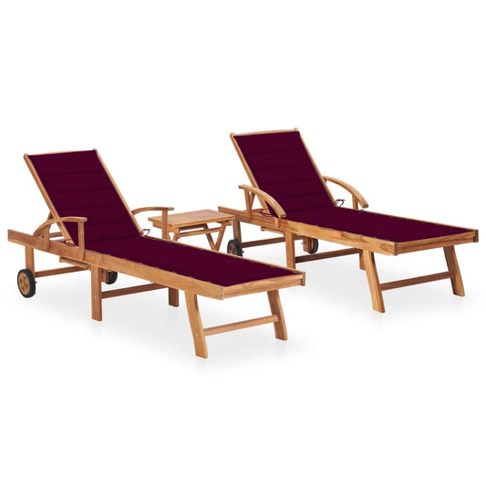 Sun loungers with table and cushion 2 pcs solid teak