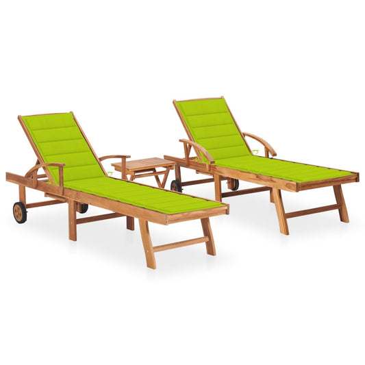 Sun loungers with table and cushion 2 pcs solid teak