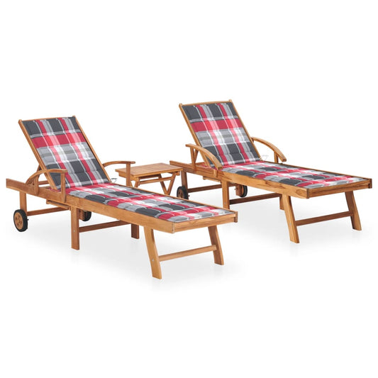 Espreguiçadeiras com mesa e almofadão 2 pcs teca maciça