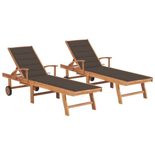 Sun loungers 2 pcs with grey-acast cushion. solid teak