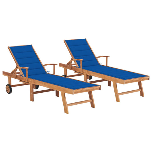 Espreguiçadeiras 2 pcs com almofadão azul real teca maciça
