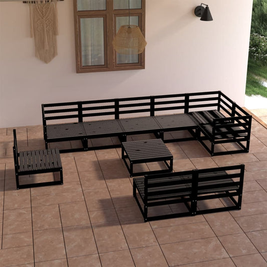 10 pcs conjunto lounge de jardim pinho maciço preto