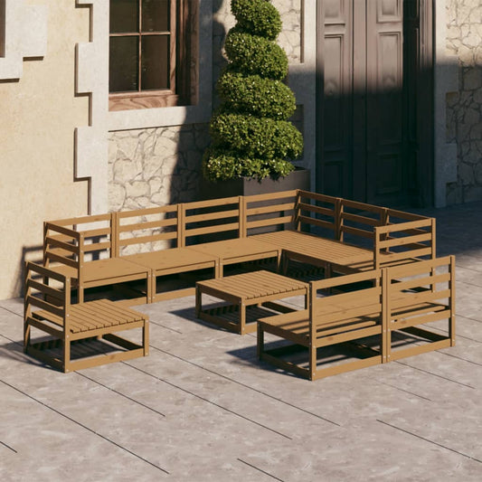 10 pcs conjunto lounge de jardim pinho sólido castanho mel