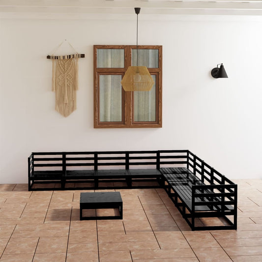 10 pcs conjunto lounge de jardim pinho maciço preto