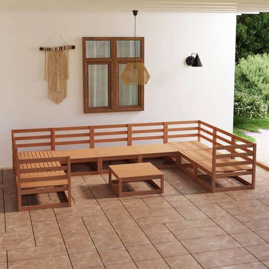 10 pcs conjunto lounge de jardim pinho maciço