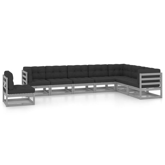 8 pcs conjunto lounge de jardim + almofadões pinho maciço cinza