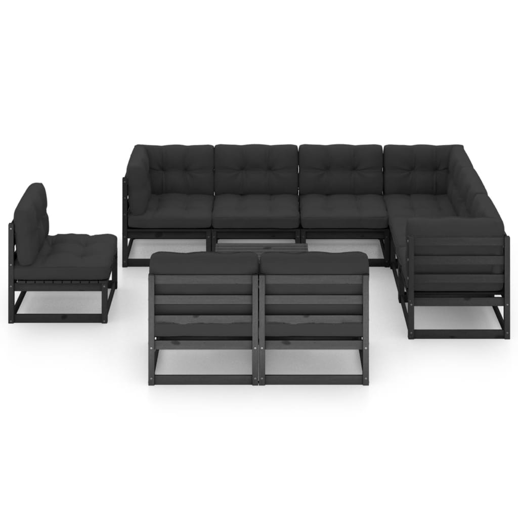 10 pcs conjunto longue jardim c/ almofadões pinho maciço preto