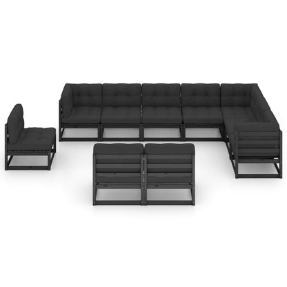 10 pcs conjunto longue jardim c/ almofadões pinho maciço preto