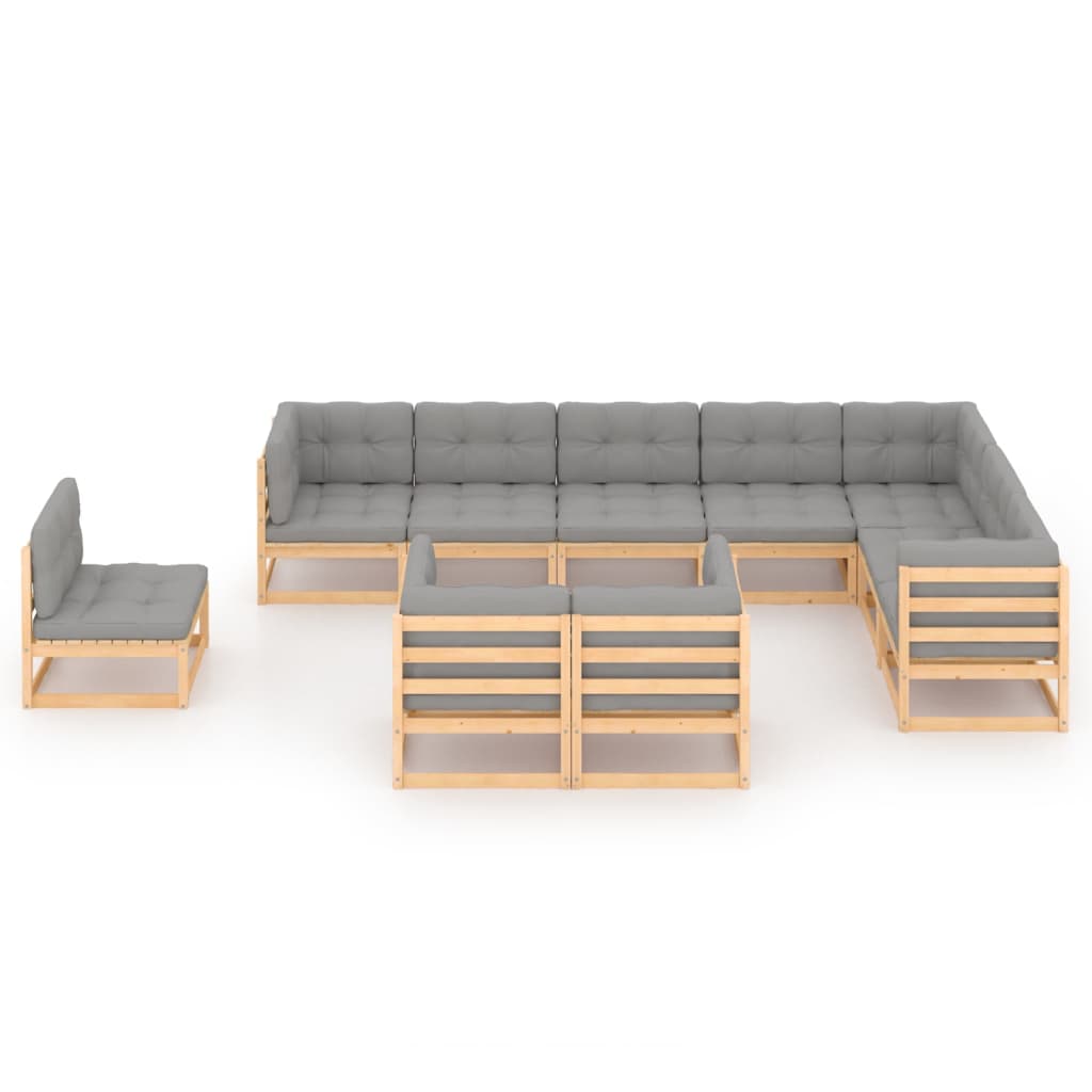 10 pcs conjunto lounge de jardim c/ almofadões pinho maciço